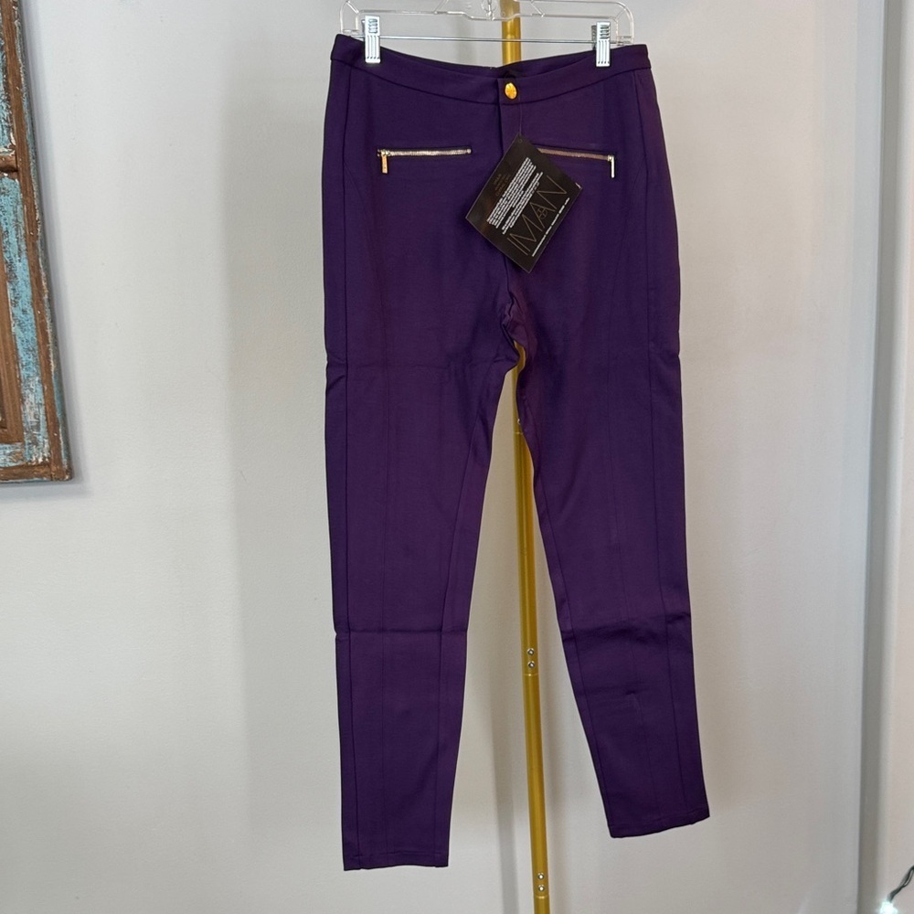 IMAN Purple Skinny Pants with Gold Accents NWT 12